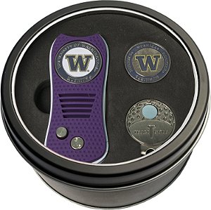 Conjunto de Presente NCAA de Golfe da Equipe - Ferramenta Switchblade Divot, Clip para Boné e 2 Marcadores de Bola de Esmalte de Dois Lados, Design Patenteado, Menos Dano aos Greens, Mecanismo