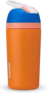 Garrafa de Água Isolada de Aço Inoxidável com Canudo e Tampa Trava, 14 onças, laranja/azul (Cítrico Azul) para Crianças Owala Flip