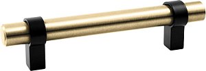 Puxadores de armário Design House Emery, pacote com 5 unidades, 3-3/4 polegadas (96mm) de centro a centro, puxadores de gaveta modernos para cozinha, dourado acetinado e preto fosco