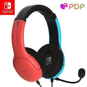 Fone de Ouvido Estéreo PDP Gaming LVL40 Airlite para Nintendo Switch/Lite/OLED - Com Fio, Microfone com Cancelamento de Ruído, Leve e Confortável (Mario Neon - Vermelho e Azul)