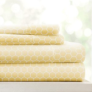 Conjunto de lençóis para cama de casal Linen Market 4 Peças (Amarelo Geométrico) - Durma Melhor do que Nunca com Estes Lençóis de Cama Ultramacios e Refrescantes para S