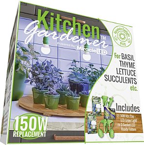 Kit de Lâmpada de Cultivo de LED com 2 Soquetes Miracle LED Kitchen Gardener com Lâmpadas Iniciais de Espectro Azul e Dia Absoluto Mais  Luz para Crescimento e 3' de Fixação