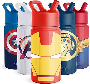 Garrafa de água para crianças do Homem de Ferro da coleção Simple Modern Marvel com tampa de canudo | Copo térmico reutilizável de aço inoxidável para presentear escola, crianças e meninos | Coleção Summit |