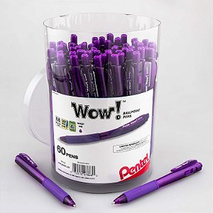 Caneta esferográfica Pentel WOW! (1,0mm) traço médio, tinta violeta, 60 unidades no tubo (BK440PC60V)