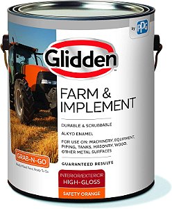 Tinta Alquídica Brilhante Laranja de Segurança para Uso em Máquinas, Equipamentos, Alvenaria e Outras Superfícies Metálicas, 1 Galão, Interior/Exterior - Glidden Farm & Implement