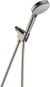 Cabeça de chuveiro manual hansgrohe Vernis Blend de 4 polegadas, conjunto de 3 jatos de chuva, chuva intensa, alta pressão, removível com mangueira em níquel escovado, 1.5 G