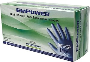 Adenna EPW446 Empower 8 mil Luvas de Nitrilo Azul sem Pó para Exame, Grau Médico, Tamanho Grande, Caixa com 100 unidades.