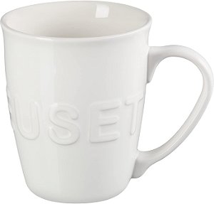 Caneca de café extra grande Le Creuset Stoneware 20 oz, com logotipo, branca