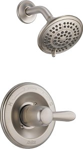 Conjunto de chuveiro de função única da série 14 Lahara da Delta Faucet, cabeça de chuveiro com 5 tipos de jato, alça de chuveiro, conjunto de chuveiro em níquel escovado, kit de acabamento de