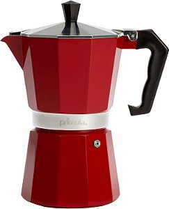 Cafeteira Clássica de Fogão e Espresso Primula, Moka Pot para Preparar Café Italiano e Cubano, Cafeteira Greca, Cafeteiras, 6 Xícaras de Espresso, Vermelho