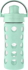 Garrafa de água de vidro Lifefactory de 16 onças com tampa ativa flip e capa protetora de silicone, hortelã.