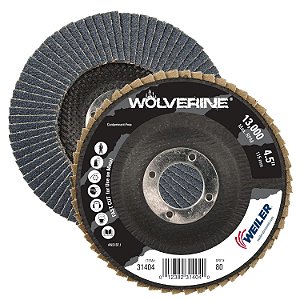 Weiler 31404 Wolverine Disco Flap Abrasivo 4-1/2 x 7/8 Furo do Eixo, 80 Granulação de Alumina de Zircônia, Tipo 27 Plano, Revestimento Fenólico, Dens