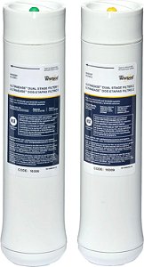 Filtros de água de reposição de estágio duplo Whirlpool WHEEDF | Serve nos sistemas de filtragem WHADUS5 & WHED20 | 1 conjunto, pacote com 2, cinza.
