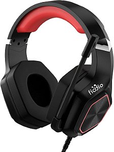 Headset de jogos com som surround 7.1 FIODIO com efeito LED, fones de ouvido estéreo com almofada auricular ergonômica confortável e microfone