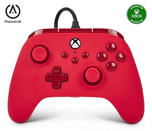 Controle com fio PowerA Advantage para Xbox Series X|S - Vermelho, controle Xbox com cabo USB-C removível de 10ft, botões mapeáveis, travas de gatilho e motores de vibração, licenciado oficialmente para Xbox