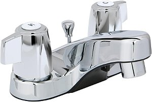 Torre de lavatório de duas alavancas Reliaflo W4310301-1, metal, montagem de pop-up de latão, conjunto central de 4 polegadas, cromado