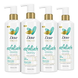 Sabonete Dove Body Love com 4 unidades para limpeza e esfoliação corporal para pele áspera, com soro AHA e minerais esfoliantes para pele macia 17.5 fl oz