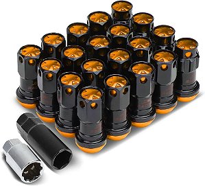 Porcas de roda fechadas de extremidade M12 x 1.25 de 16 peças da DNA MOTORING LN-ZTL-9016-125-OR + 4 porcas de travamento + chave + adaptador de extensão, de 22mm de