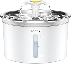 Fonte de água para gatos Loomla, 85oz / 2.5L Fonte de água para animais de estimação internos, dispenser de água automático para cães com luzes LED substituíveis, 2 filtros de reposição