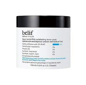 belif Aqua Bomb PHA Exfoliating Toner Pads | Hidratante | Bom para: Ressecamento, Textura Irregular, Poros, Opacidade, Oleosidade | Hidratante | para tipos de pele oleosa, mista e normal