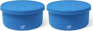 Silipint: Tigelas de Silicone com Tampa de 30oz: 2 Pacote Profundo Azul Piscina - Inquebrável, Flexível, Micro-ondas-Forno-Lava-louças, Antiderrapante