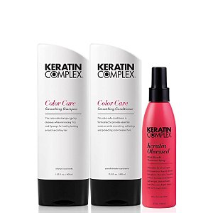 Kit de Varejo de Cuidados com a Cor Complexa de Queratina: (1) Shampoo de Cuidados com a Cor de 13.5 oz; (1) Condicionador de Cuidados com a Cor de 13.5 oz; (