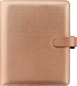 Organizador Filofax Saffiano Metallic, Tamanho A5, Rosa Dourado - Capa com Acabamento Metálico Brilhante, Seis Argolas, Agenda Semanal Multilíngue, 2024 (C022572-24)