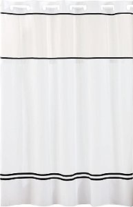 Conjunto de Cortina para Chuveiro 3 em 1 sem Ganchos com Forro Snap-In PEVA e Janela, 71x74 polegadas, Branco/Preto.