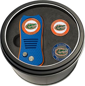 Conjunto de presente equipe de golfe NCAA com ferramenta divot switchblade com 3 marcadores de bola magnéticos de dupla face, design patenteado de um único garfo, causa menos danos aos greens, mecanismo switchblade