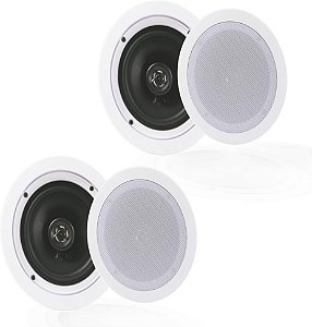 Sistema de alto-falantes domésticos Pyle Pair 5.25” Flush Mount in-Wall in-Ceiling 2-Way Spring Loaded Quick Connections Dual Polypropylene Cone Polymer Tweeter Stereo Sound 150 Watts (PDIC1651RD) Branco