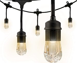 Luzes de Corda Branca Quente Enbrighten Clássico, 12 pés de fio preto, 6 lâmpadas acrílicas inquebráveis, à prova de intempéries, luzes de corda para área externa