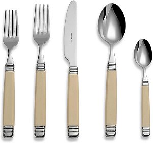 Coleção Euro Ceramica Rossini 18/10 Talheres em Aço Inoxidável, Conjunto de 5 Peças, Branco.