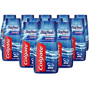 Pasta de Dente Gel Clareador Colgate Max Fresh Whitening, Gel de Pasta de Dente Líquida para Dispensação sem Bagunça, Pasta de Dente com Tiras de Hálito, Hortelã Fresco, 4,6 Onças, Pac