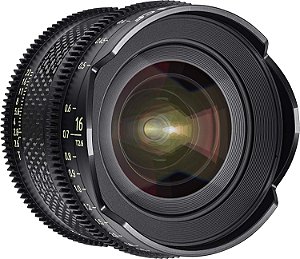 Lente grande angular de cinema profissional Rokinon Xeen CF 16mm T2.6 com construção em fibra de carbono e marcações luminosas para suporte Arri PL, preto, tamanho médio (CFX16-PL)