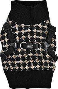 Peitoral Casaco Puppia Jace para Cachorro, Quente de Inverno com Padrão de Diamante para Cães Pequenos e Médios, Preto, Extra Grande