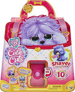 Pequenos Animais de Estimação Vivos | Scruff-a-Luvs Cutie Cuts! Raspar, Revelar e Estilizar, Pelúcia de Resgate de Animal de Estimação - Cachorrinho Roxo