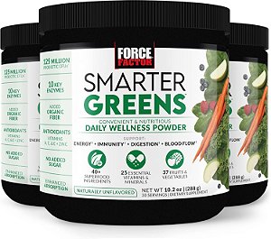 FORCE FACTOR Pó diário para o bem-estar Smarter Greens 3-Pack para apoiar energia, imunidade e digestão, Pó de vegetais, Pó de superalimento com vitaminas, minerais e probióticos, Sem sabor,