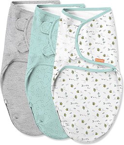 SwaddleMe da Ingenuity Fácil de Trocar Swaddle no Tamanho Pequeno/Médio, Para Idades de 0-3 Meses, 3-Pack de Swaddle para Bebês com Zíper Fácil de Trocar.