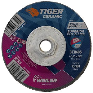 Disco de corte de 4-1/2 polegadas Weiler 58306, Tigre Cerâmica Aço Inoxidável Vida e Corte Superiores Sem Contaminantes, Desempenho Máximo de Corte Livre de .045 C