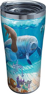 Caneca de viagem isolada com parede tripla e isolamento Tervis Guy Harvey Manatee mantém bebidas frias e quentes, 20oz Legado, Aço inoxidável