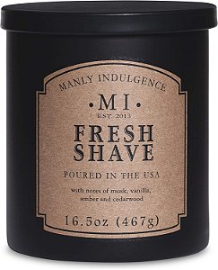 Vela em frasco para barbear fresco Manly Indulgence 16,5 oz - Musk, Baunilha & Bergamota - Âmbar e Cedro amadeirado - Queima até 60 horas - Cera de soja, derramada nos
