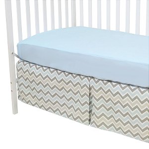 Empresa Americana para Bebês 100% Algodão Percale Lençol de Berço Ajustado e Saia Zigzag, Azul, para Meninos e Meninas.