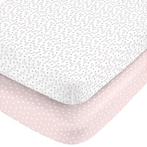 Lençóis de berço ajustados de 2 peças de algodão acetinado 100% Carter's Pink Giraffe & Hearts, rosa, branco