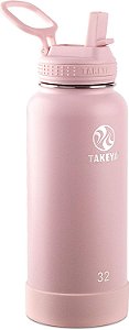 Garrafa de água isolada de aço inoxidável Takeya Actives com tampa de canudo, 32 onças, rosa.