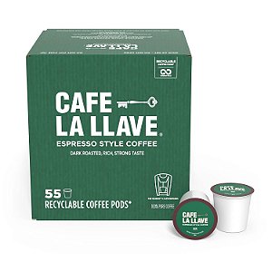 Cafe La Llave Espresso K-Cup (55 unidades) Café em dose única reciclável, compatível com sua máquina de café Keurig K-Cup.
