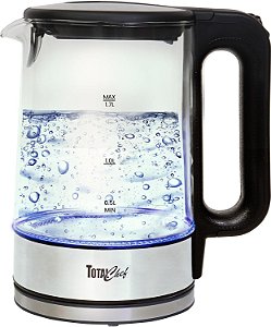 Chaleira Elétrica Total Chef, 1,8QT/1,7L de Vidro Transparente, Chaleira Sem Fio para Despejar Água Quente, Luz LED, Desligamento Automático, Proteção Contra Superaquecimento, F