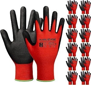 Luvas de trabalho de segurança MANUSAGE para homens e mulheres, luvas de trabalho de nitrilo microfoam, luvas de trabalho finas com dedos touchscreen, luvas de trabalho para mulheres, luvas de trabalho para homens com aderência, 12 p