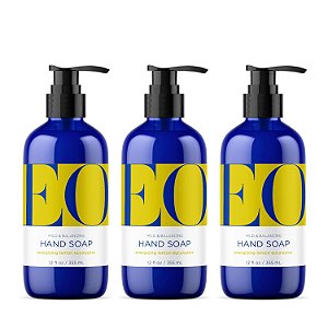 Sabonete Líquido para as Mãos EO, 12 Onças (Pacote com 3), Limão e Eucalipto, Suave Limpador Orgânico à Base de Plantas com Óleos Essenciais Puros
