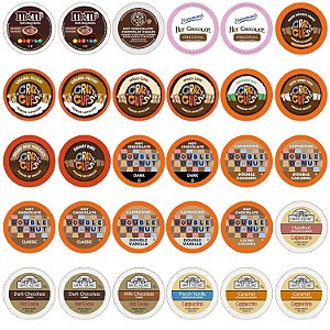 Pacote de Variedades de Cappuccino e Chocolate Quente, Incluindo Chocolate Quente Aromatizado e Café Cappuccino para Máquinas Keurig KCup, Pacotes de Café com Cacau Quente, Conjunto de Café,