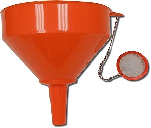 Funil de plástico para óleo de cozinha King Kooker 8 com filtro de malha de aço inoxidável reutilizável anexado
